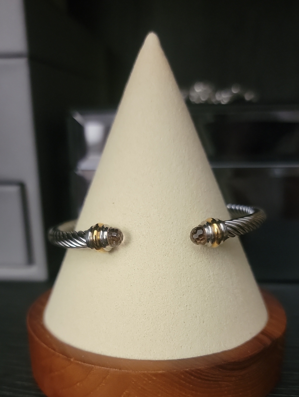 Two-Tone Cable Cuff Bracelet with Smokey Purple Stone Accents